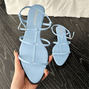 Sandals Women Summer Flats Sandals Fetish Blue Y2K Gladiator Sandles Lady Wedding Bridal Nightclub Party T Strap Prom Casual Shoes 230719