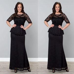 Koronkowe sukienki plus size Sheer Batau Szyja z rękawami Matki Party PROM SUKIENKA SUKIENKA Evening na specjalną okazję długość podłogi SD342429