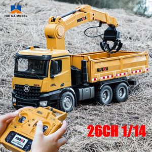 Carro RC elétrico Huina 575 26CH Caminhão RC Dumper 1 14 Liga de Controle Remoto Madeira Grapplo Brinquedos Trator de Engenharia de Veículos Para Menino 230719