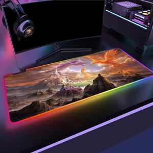 Mouse pads descansos de pulso Evil Dragon RGB Pad Black Neon Lights Gamer Accessories LED MousePad Large Monster Desk Play Mat Com Bac189j