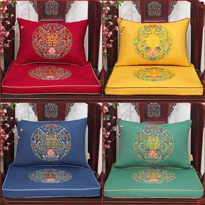 Luxury Ethnic Fine Embroidery Happy Sofa Chair Seat Cushion Cotton Linen Chinese style Lumbar Pillow High End Thick Decorative Cus257A