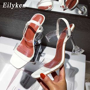 Sandals Eilyken White Yellow PVC Jelly Sandals Crystal Open Toe Perspex Spike Transparent Heel Sandals Slippers 9CM L230720
