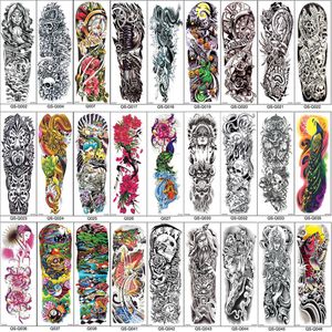 Full arm tillfällig tatueringärmar påfågel Peony Dragon Skull Designs Waterproof Cool Men Kvinnor Tatueringar Stickers Body Art Paints D1305R