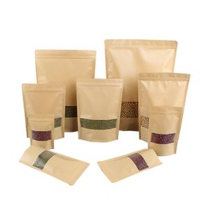 Multi-Sizes Kraft Paper Food Packaging Bags with Clear Window on Front Stand up Zip Lock Coffee Packing Bag Tea Package Pouches220I