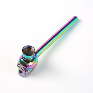 Placca colorata Pyrex Tubi di vetro spesso Schermo filtro portatile Cucchiaio di erba secca Tabacco Ciotola di metallo Supporto per bong da fumo Innovativo Teschio Pipa ad acqua Tubo manuale