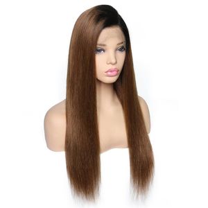 Peruca de renda reta completa com base de seda perucas de cabelo humano 1B 30 Ombre brasileiro Remy Hair peruca de renda pré-depilada com cabelo de bebê342I