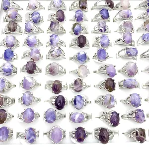 100pcs Purple Stone Rings For Women Silver Color Plated Fashion Jewelry Accessories Party Gift With A Display Box Wholesale Lot