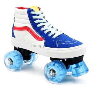 Inline Roller Skates Women Men Canvas Blue and white Roller Skates Sliding Quad Sneakers Outdoor Beginner 2 Row Skating Shoes Patines With PU 4 Wheel HKD230720