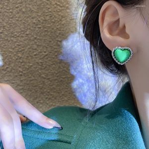 Stud Earrings U-Magical Temperament Green Love Heart Earings For Women Trendy Spiral Silver Color Metal Wedding Jewellery