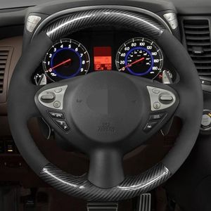 Cobertura de volante de carro camurça preta de fibra de carbono para infiniti fx fx35 fx37 fx50 qx70 nissan juke maxima 370z sentra sv227i