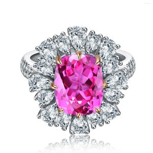 Кластерные кольца в 925 стерлинговой серебряной лаборатории созданы розовый сапфир 4.7 роскошный цветок для женщин 2023 Рождественский подарок