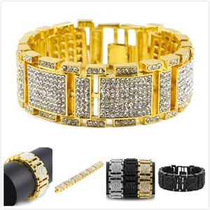 Nytt mode rostfritt stål bling full diamant guld silver svart hip hop mens titta band kedja armband rapper armband smycken f343d