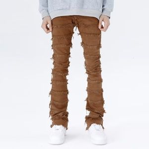 Men's Jeans American High Street Erosion Damaged Fur Vintage Jeans Men's Youth Trendy Straight Slender Slim Micro Pants streetwear 230719