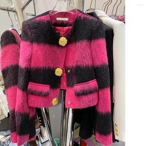 Jaquetas Femininas HIGH STREET Est Outono Inverno 2023 Designer Moda Casaco Feminino Mangas Compridas Contraste Jaqueta Curta de Lã com Peito Único