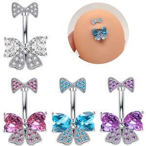 Nabel-Klingelknopf-Ringe, Schmetterling, Kristall, Schleife, Knoten, Edelstahl, sexy Piercing, Körperschmuck, Bauchnabelring für Frauen, Lila