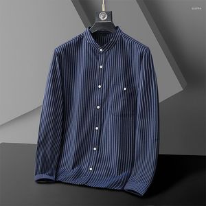 Men's Casual Shirts Extra Large 7XL 8XL 10XL Long Sleeve Stand Collar Striped Shirt Business Vertical Stripe Dress