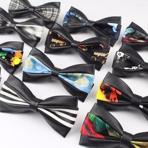 Bow Ties Two Side Classic PU Pattern Leather Butterfly Party Bowtie Black Plush Noble Tie