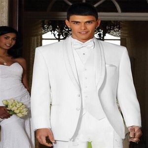 Classic style Groom Tuxedos Big Pesked Lapel Groomsman Suit White Blazer as Wedding suit Custom Made Man Suit Jacket pants vest2811