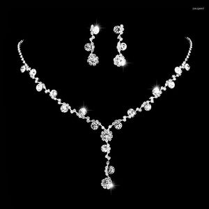Necklace Earrings Set TREAZY Classic Design Drop For Women Silver Color Rhinestone Crystal Wedding Party Jewelry