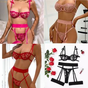 Lace embroidery women bowknot Sexy Lingerie sets See-through outfit 3 piece she in Sexy underwear set wholesale szmdn1330