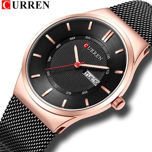 Erkekler basit saat adam moda markası Curren Casual Business kuvars kol saati ile hafta ve tarih çelik örgü relojes hombre296c