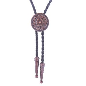 Bolo Ties Art Bolo tie Antique Brass Silver color Flower Totem Round Buckle Adjustable Western Cowboy Novelty ties HKD230719