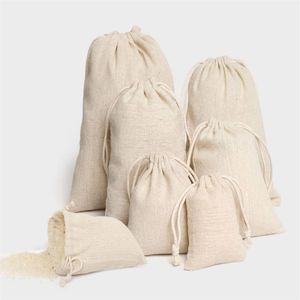 Jewelry Linen Drawstring Pouches 8x10cm 9x12cm 10x15cm 13x17cm 15x20cm 20x30cm Party Candy Sack Cotton Gift Packaging Bags218b