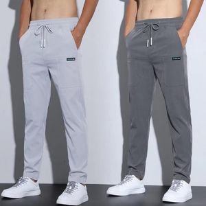 Men's Pants Men's Ice Silk Trousers Solid Color Mid-Waist Straight Casual Pants Thin Sports cargo pants Sweatpants Male pantalones hombre 230720