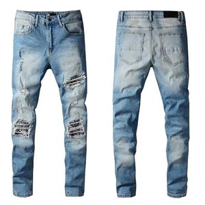 Nuovi arrivi Mens Jeans Designer Bianco Off Light Reflection Fit Arrivo Biker Jeans Distressed Diamond Stripes Pantaloni di alta qualità 2724