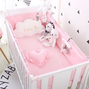 Conjunto de roupa de cama para bebê recém-nascido rosa 100% algodão Conjunto de cama para berço para meninas, meninos, lavável, berço, roupa de cama, 4 almofadas, 1 lençol 2305A