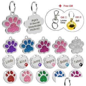 Dog Tag Id Card Tag Id Rhinestone Pet Personalizado Dogs Cats Name Tags Anti-Lost Nameplate Acessórios Bell Gift Drop Delivery Home Dhokb