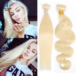 3 Bundles Color 613 Lightest Bleach Blonde Remy Hair Extensions Silk Straight Body Wave Quality Brazilian Human Hair Weaving216x