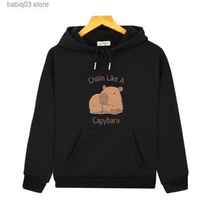 Hoodies Sweatshirts Capybara Hoodies Chilin Bir Sweatshirts Gibi Çocuklar Uzun Kollu Üstler Çocuklar Krover Kız Giysileri Y2K Giysileri Erkek Giysiler T230720