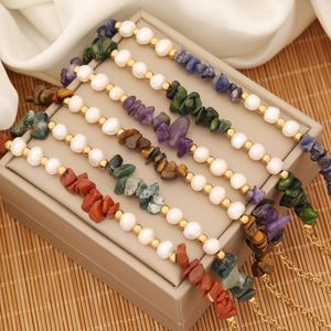 Corda manual de água doce pérola de pedra natural fios de pulseira jóias de verão para mulheres presentes