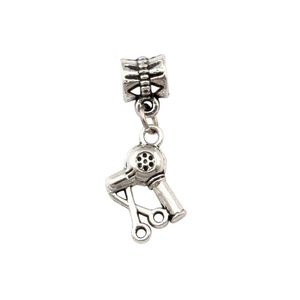 50 Stück Antiksilber Schere Fön Friseur Dangle Bead passend für silberne europäische Charm-Armbänder 31 x 15 mm Schmuck DIY268o