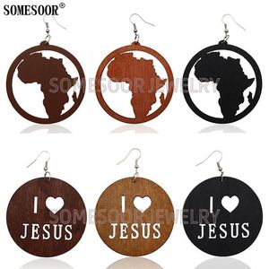 Dangle & Chandelier SOMESOOR Jewelry Laser Cutting African Map Shape I Love Jesus Fashion Wooden Drop Earrings For Women Gifts Who303s