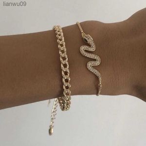 Punk Indian Chunky Chain Snake Armband Bangle Set for Women Gold Color Serpent Crystal Multilayer Charm Armelets Boho Jewelry L230704