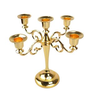 Metalowe świece 5-ramię 3-ramion stojak na świeca Dekoracja ślubna Candelabra Centerpiece Candlestick Decor Crafts Silver Gold 2 C258E