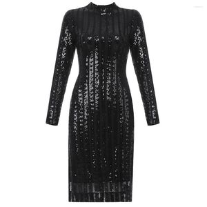 Casual Dresses Fashion Women Dress Long Sleeve Sequin Sexy Party Club Autumn Winter Clothing Black Celebrity