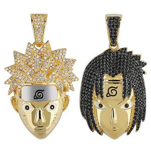 14K Gold Out CZ Bling Naruto Sasuke Wisiant Naszyjnik Męs