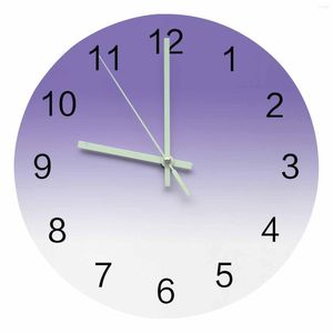 Wall Clocks Purple White Gradient Luminous Pointer Clock Home Ornaments Round Silent Living Room Bedroom Office Decor