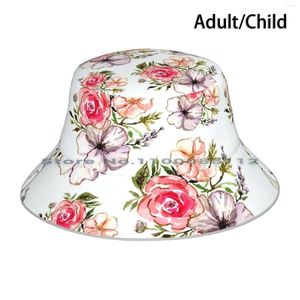 Berretti Bouquet primaverile Cappello da pescatore Cappello da sole Rose Fiori ad acquerello Estate Pieghevole Pescatore all'aperto