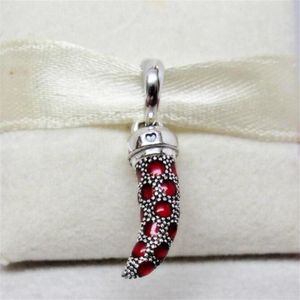 NYA 100% S925 Sterling Silver Red Italian Horn Dangle Charm Pärlor FITS Europeiska Pandora smycken armband halsband hängen284g