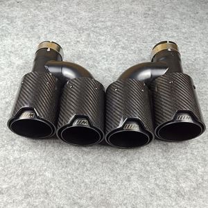 Ett par H -stil kolfiberavgasutspetsar Auto ljuddämpare glansigt svart rostfritt stål för BMW med M LOGO255V
