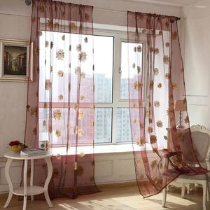 Gardin romantisk solrosblommig ren transparent voile dörr balkong fönster skärmdekor 32