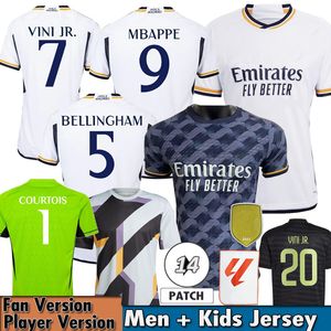 23/24 Real Madrids Soccer Jerseys Camisetas Kids Kit حارس المرمى النهائي للمنزل بعيدًا عن قميص كرة القدم فيني Jr Modric Bellingham Courtois Arda Guler 2023 2024 Player Version