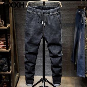 Mäns jeans sträcker denimbyxor stor stor storlek 5xl 6xl 7xl svart man plus 44 46 48 harembyxor höst elastiska blå243s