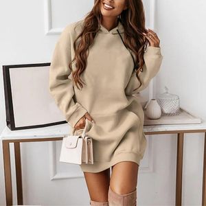 Casual Dresses Women Fashion Solid Sports Hoodie Sweatshirt Autumn Winter Leisure Long Sleeve Sportswear Hooded Pullover Mini Dress