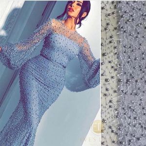 Luxury pärlor aftonklänningar 2018 Long Mermaid Sexy Flare Sleeve Evening Gown Arabiska formella klänningar3321