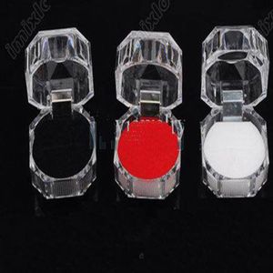 60st 3Colors 60st Rings Box Jewelry Clear Acrylic Billiga lådor Bröllopspresent Ring Stud Dust Plug Box273w